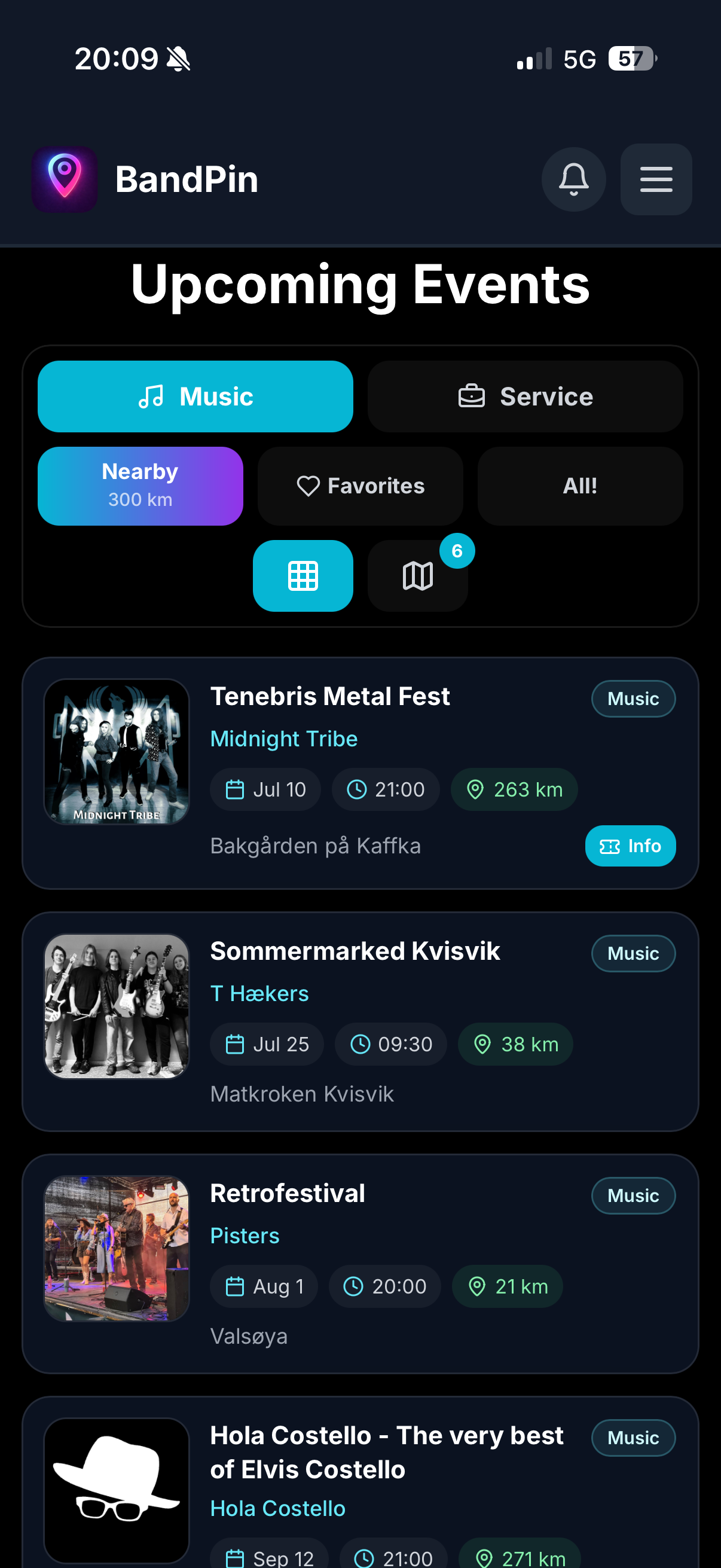 Upcoming band events in BandPin
