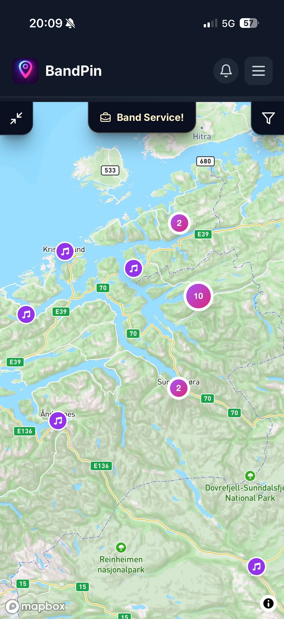 Find bands on the BandPin map