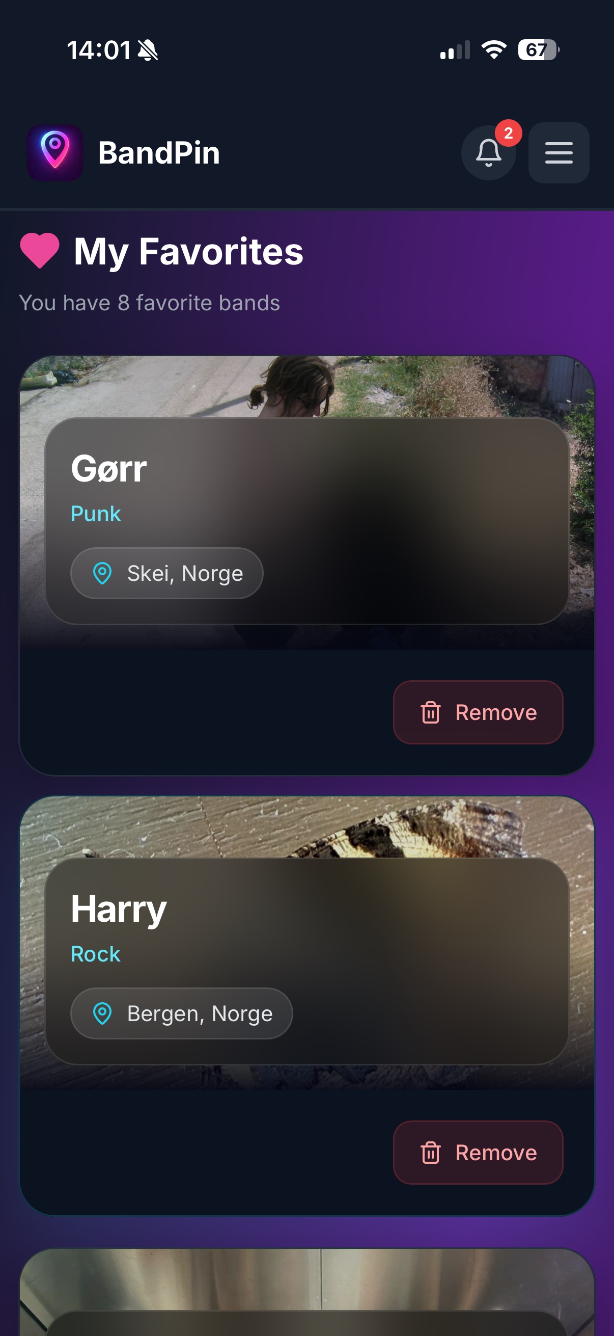 BandPin favorites screenshot
